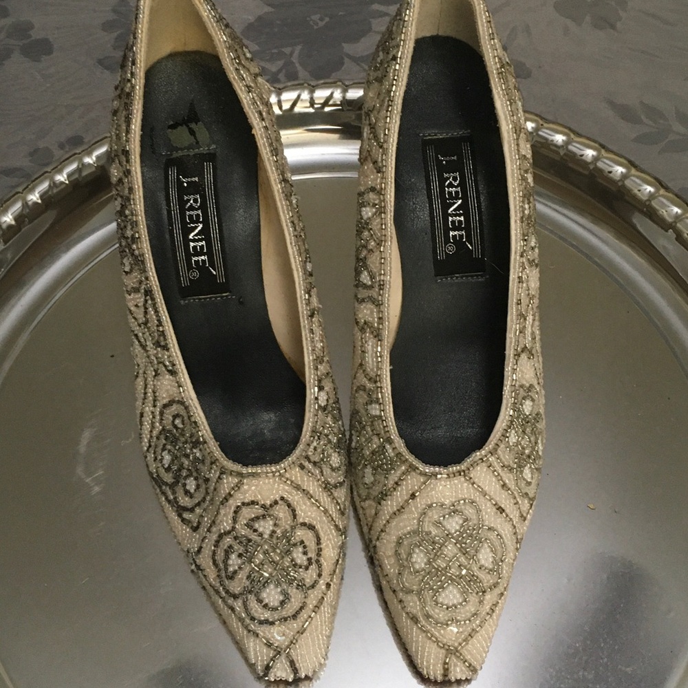J.Renee Beaded Pointed Flats in Champagne Gold